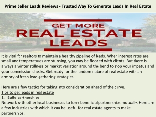 Prime Seller Leads Reviews - Trusted Way To Generate Leads In Real Estate