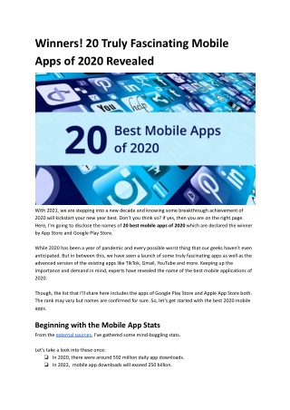 Winners! 20 Truly Fascinating Mobile Apps of 2020 Revealed