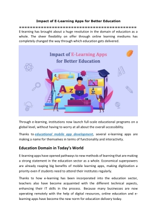 Impact of E-Learning Apps for Better Education