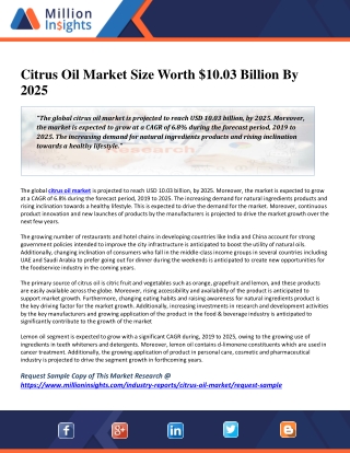 Citrus Oil Market Size Worth $10.03 Billion By 2025