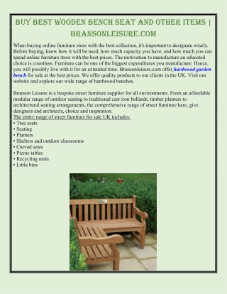 Buy Best Wooden Bench Seat And Other Items | BransonLeisure.com