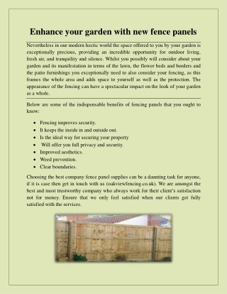 Enhance your garden with new fence panels