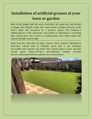 Installation of artificial grasses at your lawn or garden