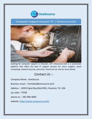 Computer Support Houston TX  | Onesource.tech