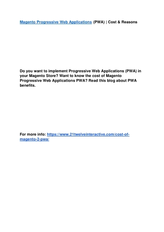 Magento Progressive Web Applications (PWA) | Cost & Reasons