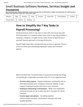 How to Simplify the 7 Key Tasks in Payroll Processing - 2021 Cloud Small Business Service