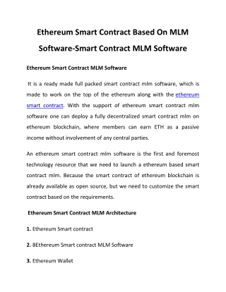 Ethereum Smart Contract Based On MLM Software-Smart Contract MLM Software