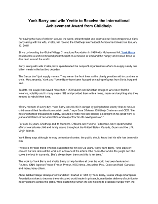 Yank Barry and wife Yvette to Receive the International Achievement Award from Childhelp