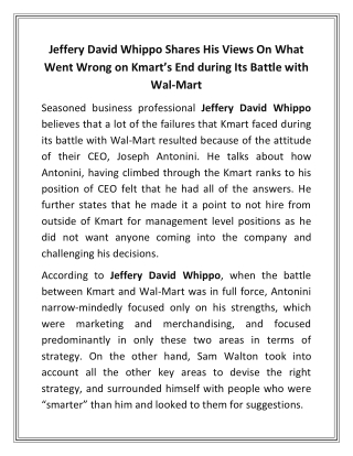 Jeffery David Whippo Shares His Views On What Went Wrong on Kmart’s End during Its Battle with Wal-Mart