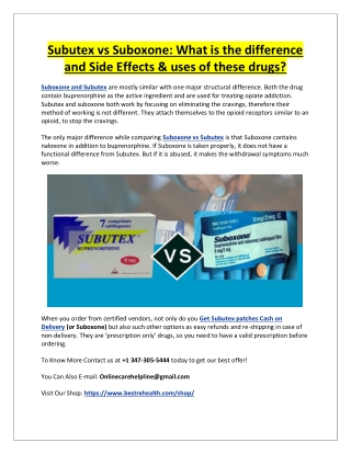 Subutex vs Suboxone: What is the difference and Side Effects & uses of these drugs?