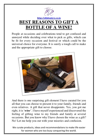 BEST REASONS TO GIFT A BOTTLE OF A WINE!