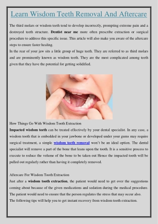 Learn Wisdom Teeth Removal And Aftercare