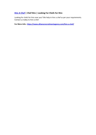 Hire A Chef | Chef Hire | Looking For Chefs For Hire
