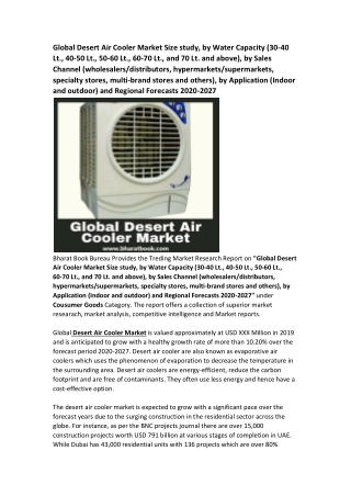 Global Desert Air Cooler Market Research Report Forecast 2027