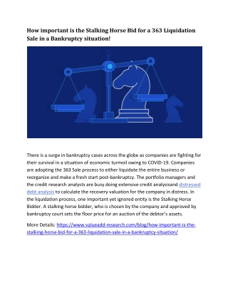 How important is the Stalking Horse Bid for a 363 Liquidation Sale in a Bankruptcy situation!