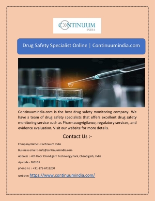 Drug Safety Specialist Online | Continuumindia.com