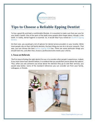 Tips to Choose a Reliable Epping Dentist