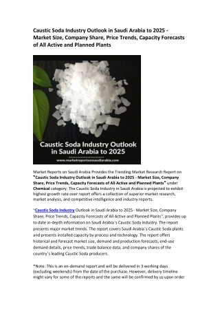 Caustic Soda Industry Outlook in Saudi Arabia to 2025