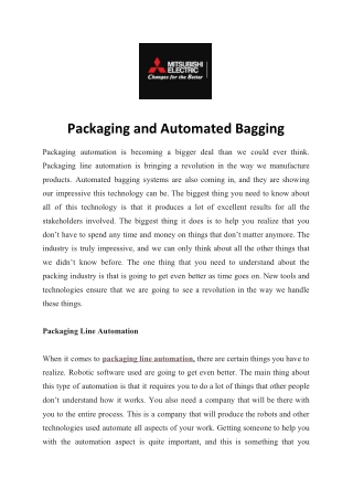 Packaging and Automated Bagging