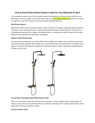 How to Know If Rain Shower System Is Ideal For Your Bathroom Or Not?