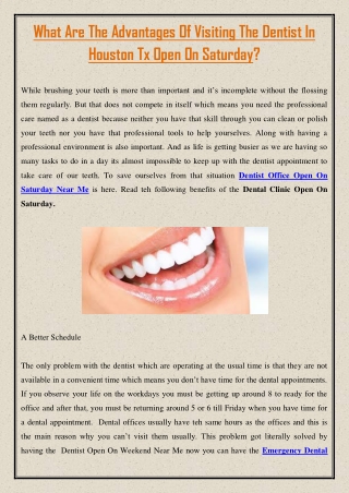 What Are The Advantages Of Visiting The Dentist In Houston Tx Open On Saturday?