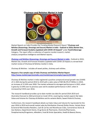 Chutneys and Relishes Market in India