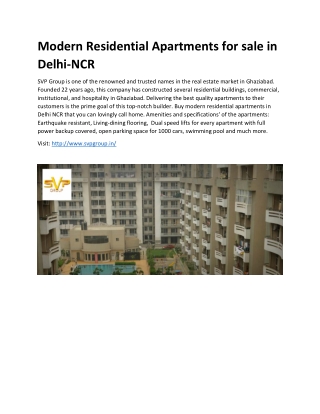 Modern Residential Apartments for sale in Delhi-NCR