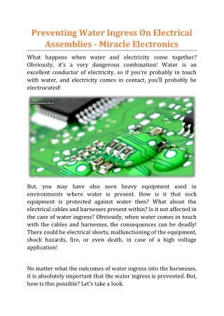 Preventing Water Ingress On Electrical Assemblies - Miracle Electronics