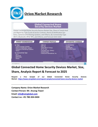 Global Connected Global Connected Home Security Devices Market Growth, Size, Share, Industry Report and Forecast 2019-20
