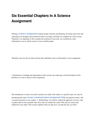 Six Essential Chapters In A Science Assignment January