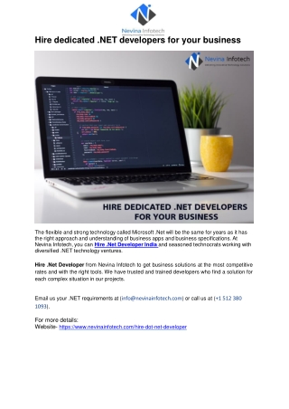 Hire dedicated .NET developers for your business