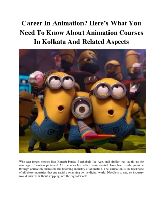 Career In Animation? Here’s What You Need To Know About Animation Courses In Kolkata And Related Aspects