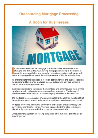 Outsourcing Mortgage Processing : A Boon for Businesses