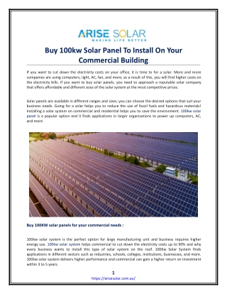Buy 100kw Solar Panel To Install On Your Commercial Building