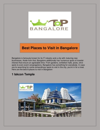 Best Places to Visit in Bangalore