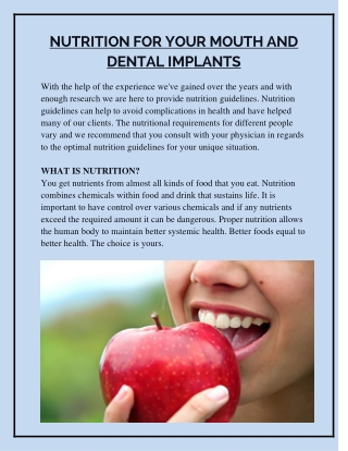 NUTRITION FOR YOUR MOUTH AND DENTAL IMPLANTS