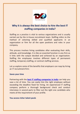 Best Choice to Hire the Best IT Staffing Companies in India