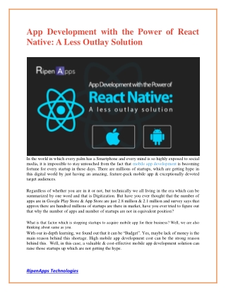 App Development with the Power of React Native: A Less Outlay Solution