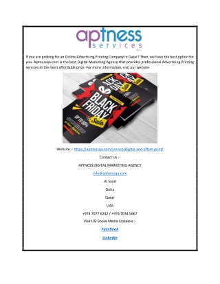 Get Digital Printing Service In Qatar | Aptness