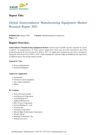 Semiconductor Manufacturing Equipment Market Research Report 2021