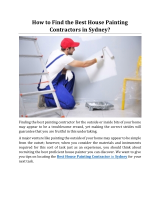 How to Find the Best House Painting Contractors in Sydney?