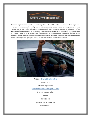 Driving School in Oxford | Oxforddriving2success.co.uk