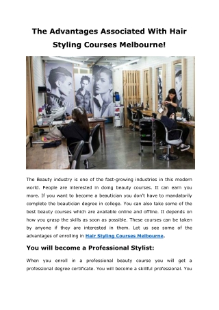 The Advantages Associated With Hair Styling Courses Melbourne!