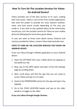 How To Turn On The Location Services For Yahoo On Android Device?