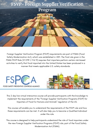 FSVP- Foreign Supplier Verification Program