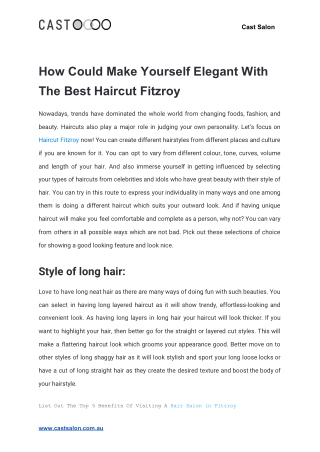 How Could Make Yourself Elegant With The Best Haircut Fitzroy