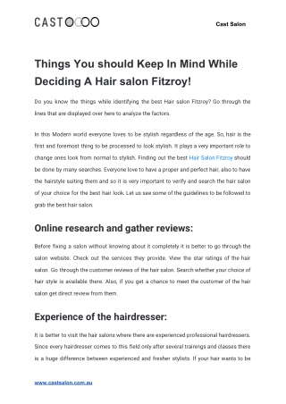 Things You should Keep In Mind While Deciding A Hair salon Fitzroy!