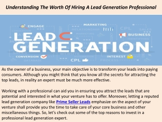 Prime Seller Leads Reviews - Understanding The Worth Of Hiring A Lead Generation Professional
