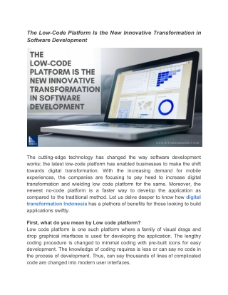 The Low-Code Platform Is the New Innovative Transformation in Software Development