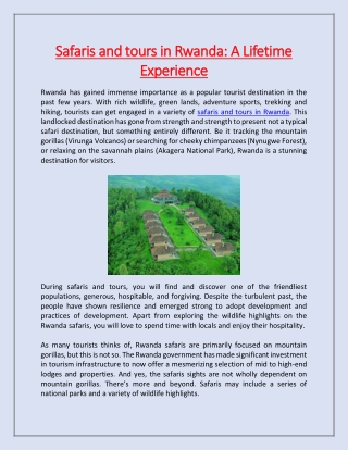 Safaris and tours in Rwanda: A Lifetime Experience